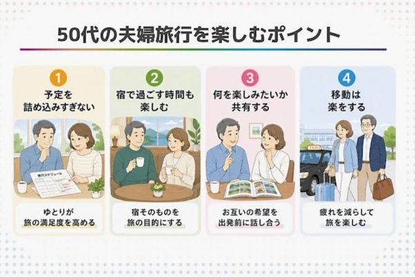 50代夫婦旅行におすすめの旅先とは? 温泉・自然・食を楽しむ大人旅